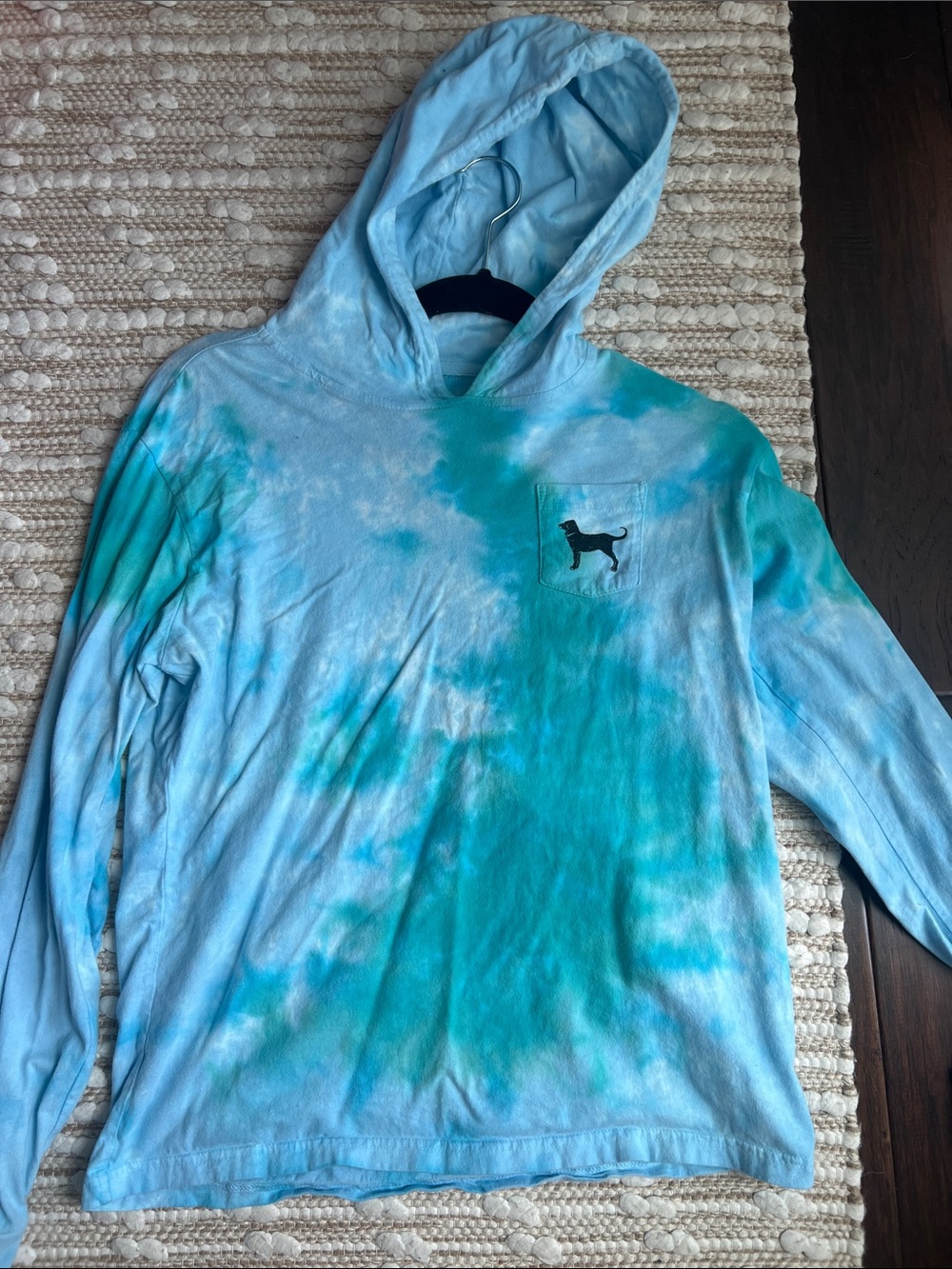 The Black Dog Youth Blue-Green Tie-Dye Hooded Long Sleeve Tee
